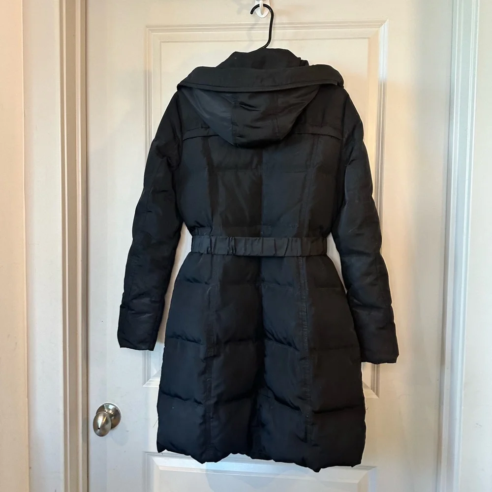 Calvin Klein Black Belted Duck Filled/Waterfowl Feathers Down KneeLength Coat,XS